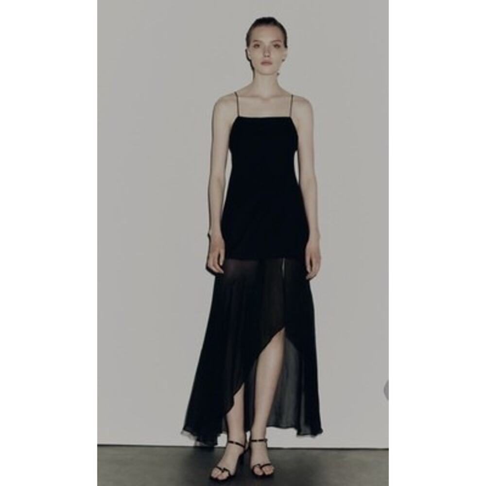 Zara Dress Limited Edition‎ Y2K Asymmetric Sz M Sheer Maxi Black Slip Goth